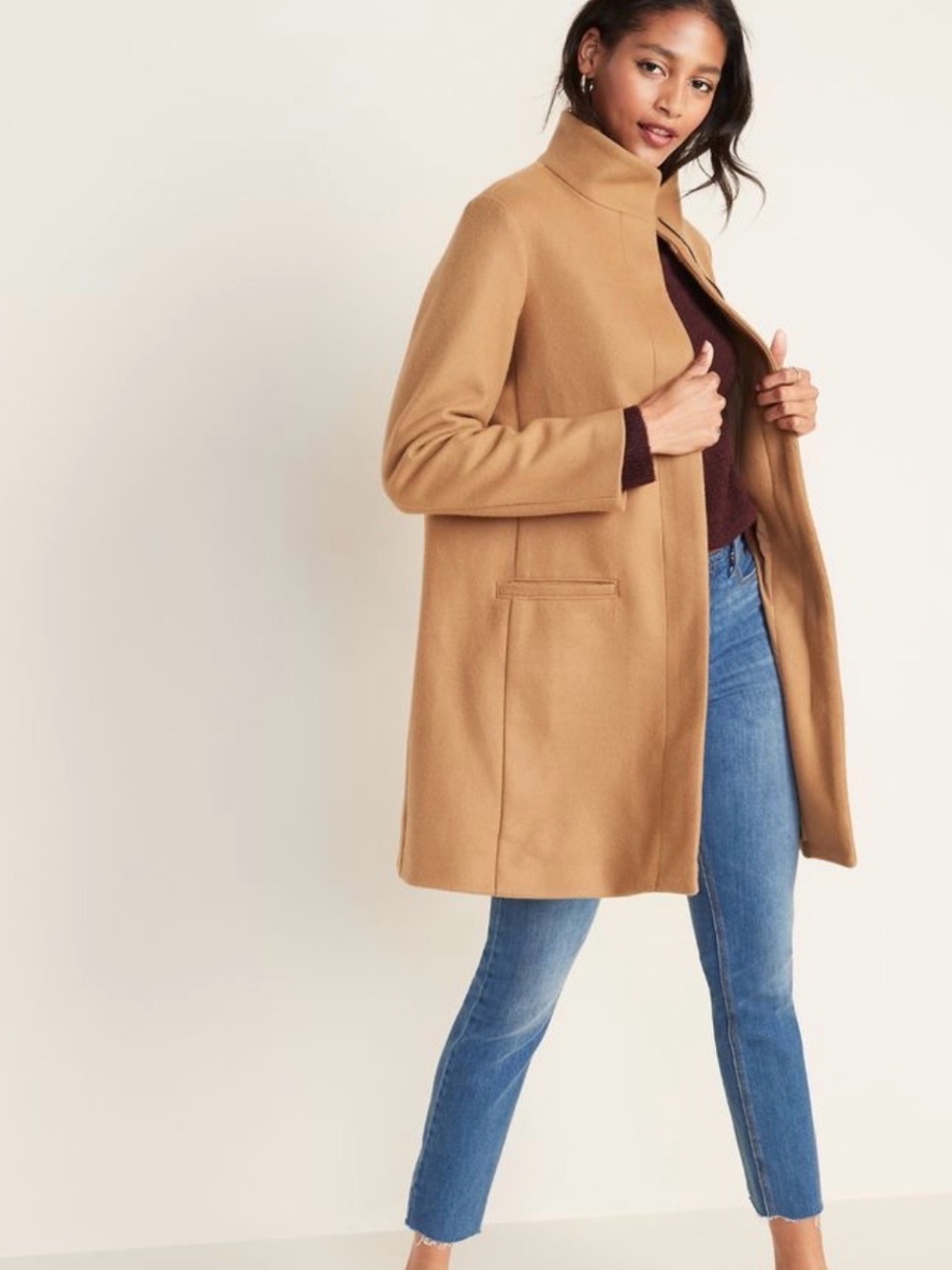 Halogen Camel Open-Front Wool-Blend Trench Coat - Picture 1 of 5